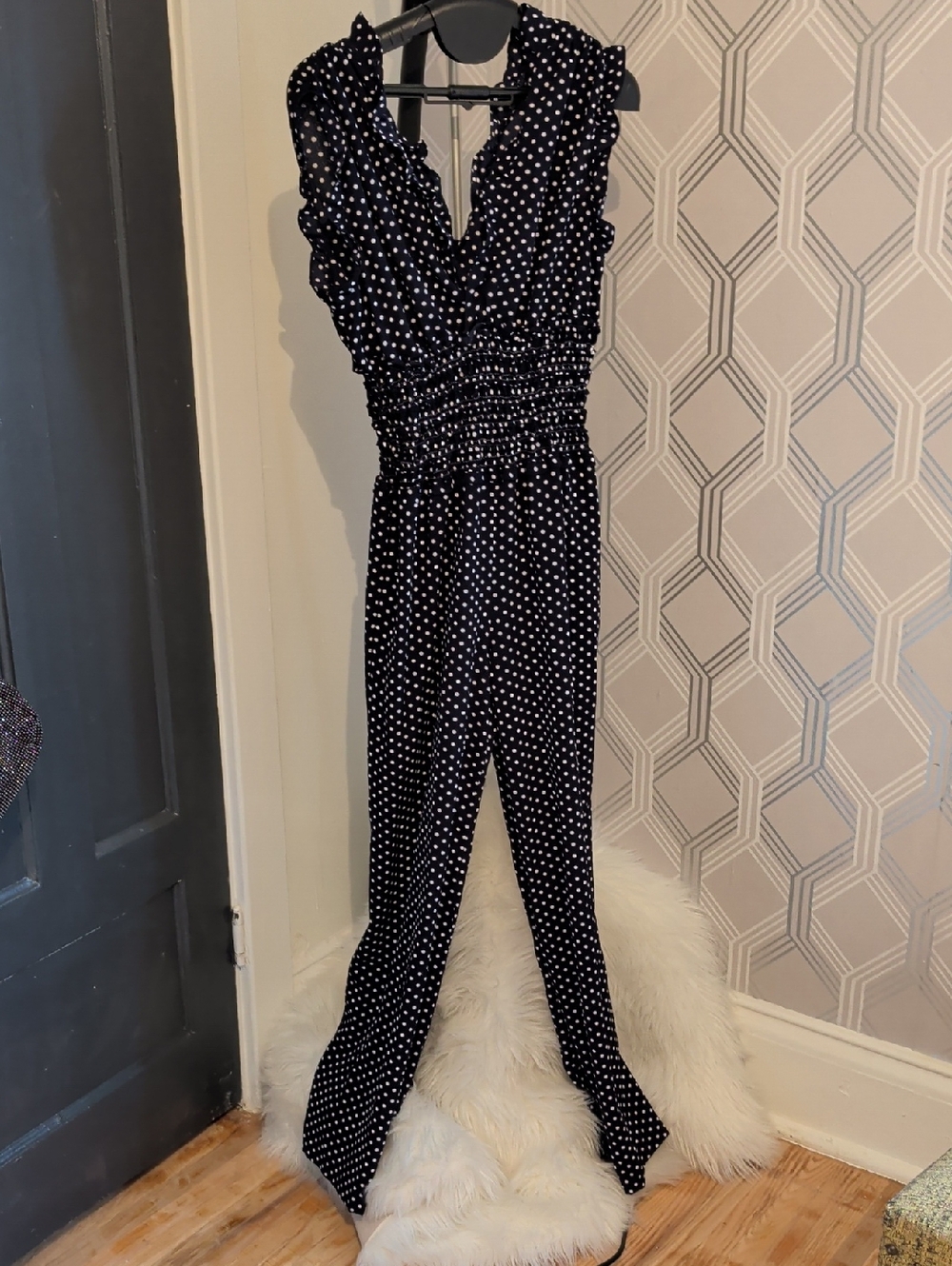 Max Studio Black Polka Dot Sleeveless Jumpsuit